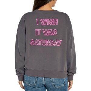 Wildfox I Wish It Was Saturday Graphic Crewneck Sweatshirt, gray, small, new!